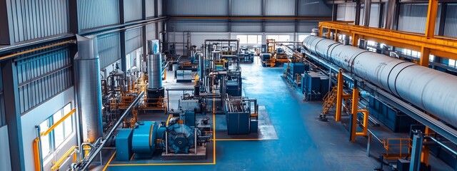 Canvas Print - Overview of a modern industrial facility with machinery and production lines during daylight hours