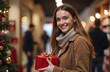 © ilyaska - Woman holding christmas present smiling in shopping mall