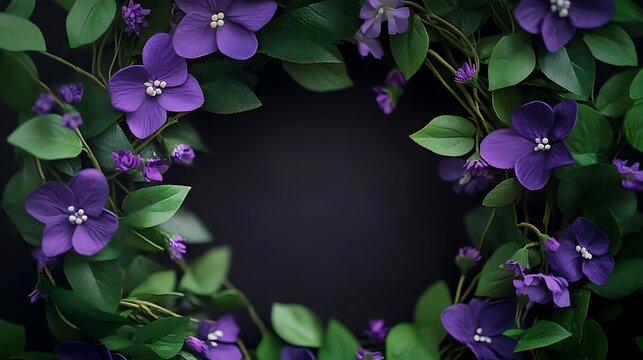 Lush purple floral wreath with greenery, illustrated in a soft, elegant style image