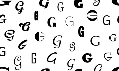 Fototapete - Vector seamless alphabet pattern with black bold latin letters. White repeatable unusual background. Fashion trendy design. Seamless black alphabet pattern on white. Letter G