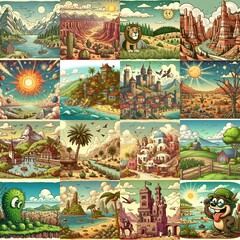 Funny cartoon landscapes. AI generated illustration