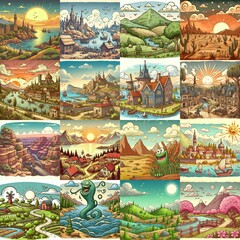 Funny cartoon landscapes. AI generated illustration