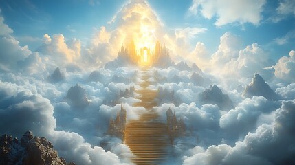 Stairway to Heaven with Clouds and Golden Light