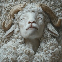 Wall Mural - Serene White Sheep Portrait: A Dreamy Close-up