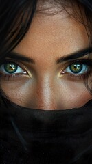 Sticker - Intense Gaze: Woman with Green Eyes and Black Veil