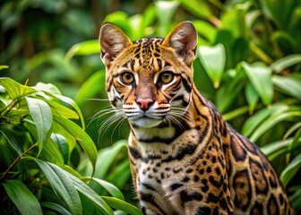 Wall Mural - Captivating Close-Up of a Wild Ocelot in Its Natural Habitat Surrounded by Lush Greenery