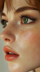 Sticker - Close-Up Portrait of a Woman with Green Eyes and Freckles