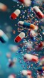 © Maria Mikhaylichenko - Colorful capsule pills floating in air surrounded by vibrant micro particles, symbolizing medical innovation and pharmaceutical breakthroughs.