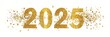 © Maria Mikhaylichenko - Glittering golden numbers 2025 with sparkling confetti particles scattered around, symbolizing celebration and anticipation for the upcoming New Year.