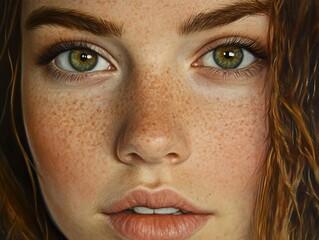 Canvas Print - Close Up Portrait of a Woman with Green Eyes and Freckles