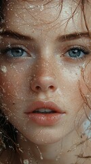 Canvas Print - Close Up Portrait of a Woman with Water Drops on Her Skin