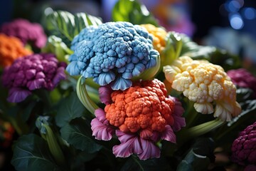 Wall Mural - Realistic cauliflower image in a colorful background, generative IA