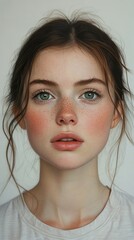 Canvas Print - Close-up Portrait of a Young Woman with Freckles and Green Eyes