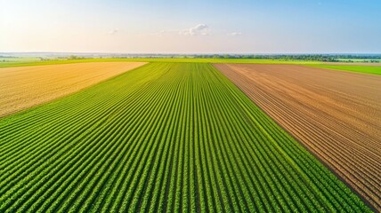 A large field of green crops with a few brown patches