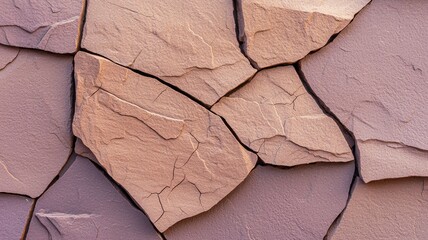 Wall Mural - A wall made of broken rocks with a rough texture