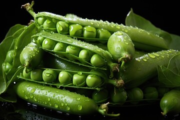 Wall Mural - Realistic image of a bunch of peas on a colorful background, generative IA