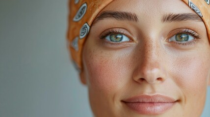 Wall Mural - A woman with green eyes and a scarf on her head