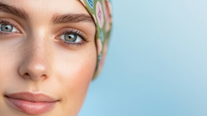 Poster - A woman with a green and white scarf on her head