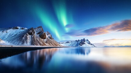 Canvas Print - The sky is dark and the mountains are covered in snow