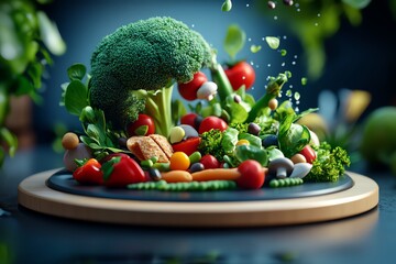Aufkleber - Interactive 3D digital weight loss meal planner, where users can create balanced meals with fully animated foods like vegetables, protein, and grains