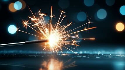 Canvas Print - A sparkler is lit up in the dark, creating a bright and colorful display