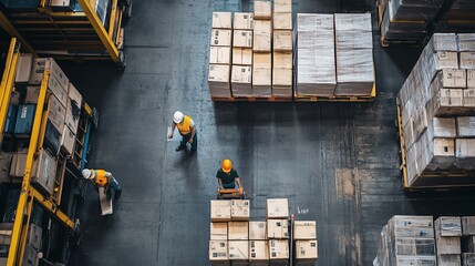 Poster - workers organizing packages in a warehouse during the afternoon, showcasing busy logistics and opera
