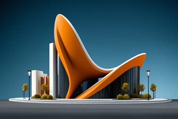 Poster - Minimalist street corner design, showing abstract buildings and street lamps in a modern, simple layout
