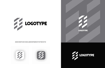 Poster - Bold diagonal stripes creating geometric shapes letter Q logo for technology, finance, banking, cryptocurrency, corporate branding, architecture, construction, real estate. Vector illustration