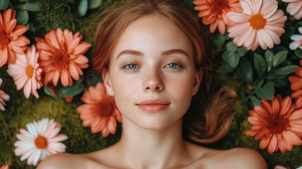 Wall Mural - A woman is laying in a bed of flowers