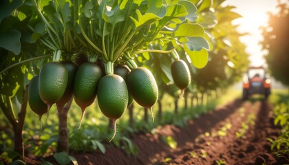 Morning glow on a basket of full bloom radishes in an organic farm, enhanced by generative AI artistry