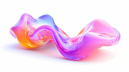 Wall Mural - 3d render of a fluid shape with holographic colors on a white background, realistic bright molecular