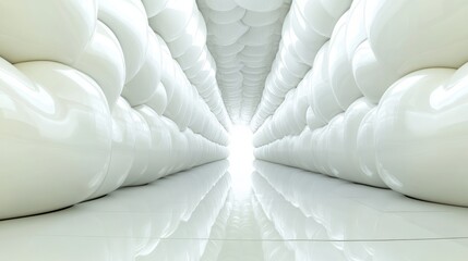 Canvas Print - A long white tunnel with a light shining through it, AI