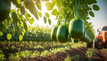 Sticker - Lush organic celery field basking in sunshine under a clear blue sky