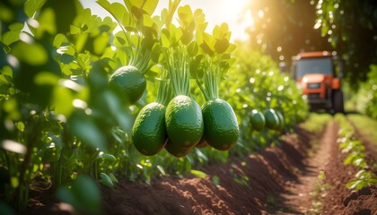 Sticker - Lush organic celery field basking in sunshine under a clear blue sky