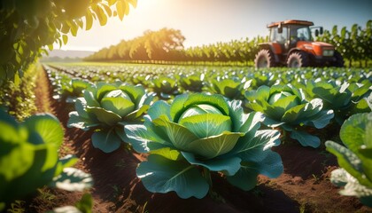 Wall Mural - Harvesting Cabbage Under a Radiant Sky: A Generative AI Creation