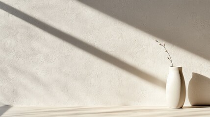 Wall Mural - A white vase with a flower in it sits on a table in front of a wall