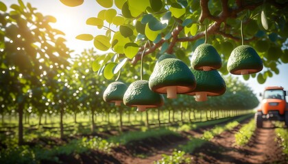 Sticker - Harvesting mushrooms under a sunny sky with a touch of vanilla, a vibrant scene generated through AI creativity