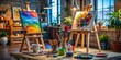 © Man888 - Vibrant Artist's Easel Surrounded by Colorful Paints and Brushes in a Creative Studio Setting