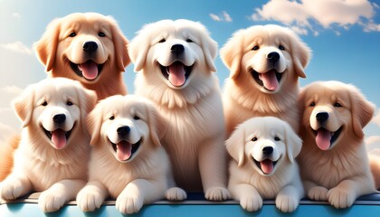 Wall Mural - Sunny Day Playtime with Adorable Samoyed Puppies - Mobile Wallpaper Created by Generative AI