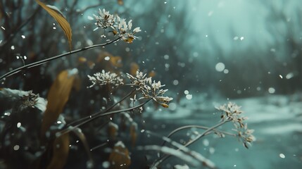 Canvas Print - Snow Falling on Delicate Winter Branches