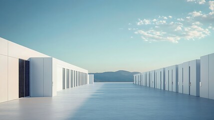 Canvas Print - Minimalist Rooftop with White Walls and Doors