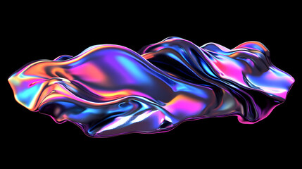 Wall Mural - bold holographic liquid blob shape isolated. iridescent wavy melted substance on black background. 3
