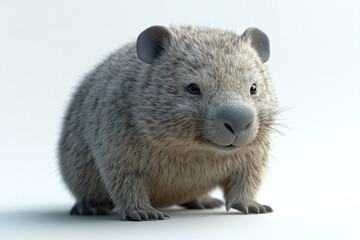 Wall Mural - Cute Wombat: A wombat waddling along with a determined expression against a white background