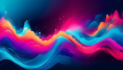 Wall Mural - Futuristic Landscape of Blue and Red Neon Particle Waves in Dynamic Motion