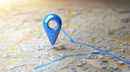 Poster - Blue location pin hovering over city map indicating navigation concept