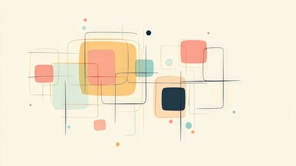 Poster - Geometric Harmony: Abstract Vector Illustration with Colorful Squares and Lines on Light Mint Background