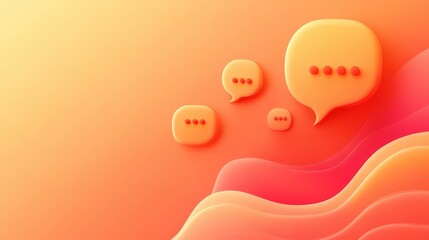 Poster - Modern Neumorphic Chat Comment Icon with 3D Pins in Orange Gradient on Pastel Background
