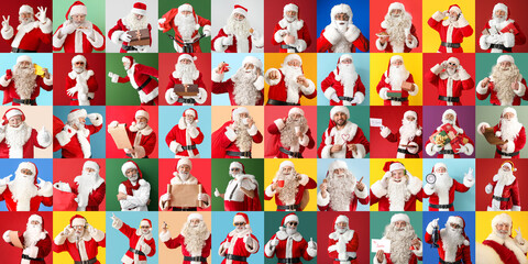 Canvas Print - Big collage with many Santa Clauses on color background