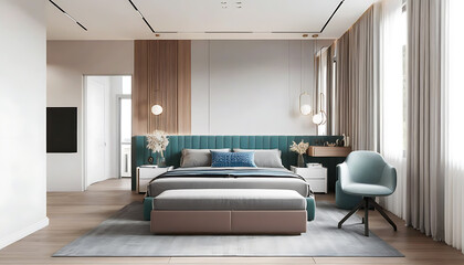 Wall Mural - Modern bedroom design featuring furniture and阳台view