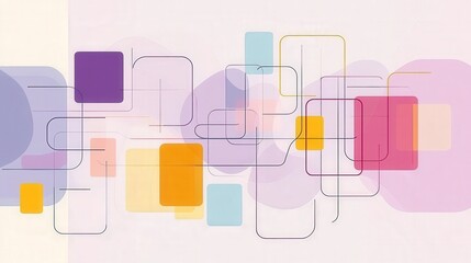 Poster - Geometric Harmony: Abstract Colorful Squares and Lines on Lavender Background